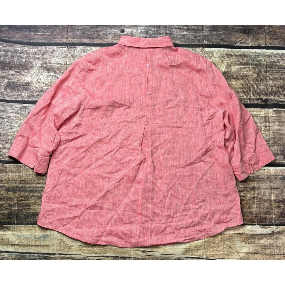 Chico's Top Womens Size 4 2XL Linen Non Iron Button Up Cuffed Red - Picture 3 of 10